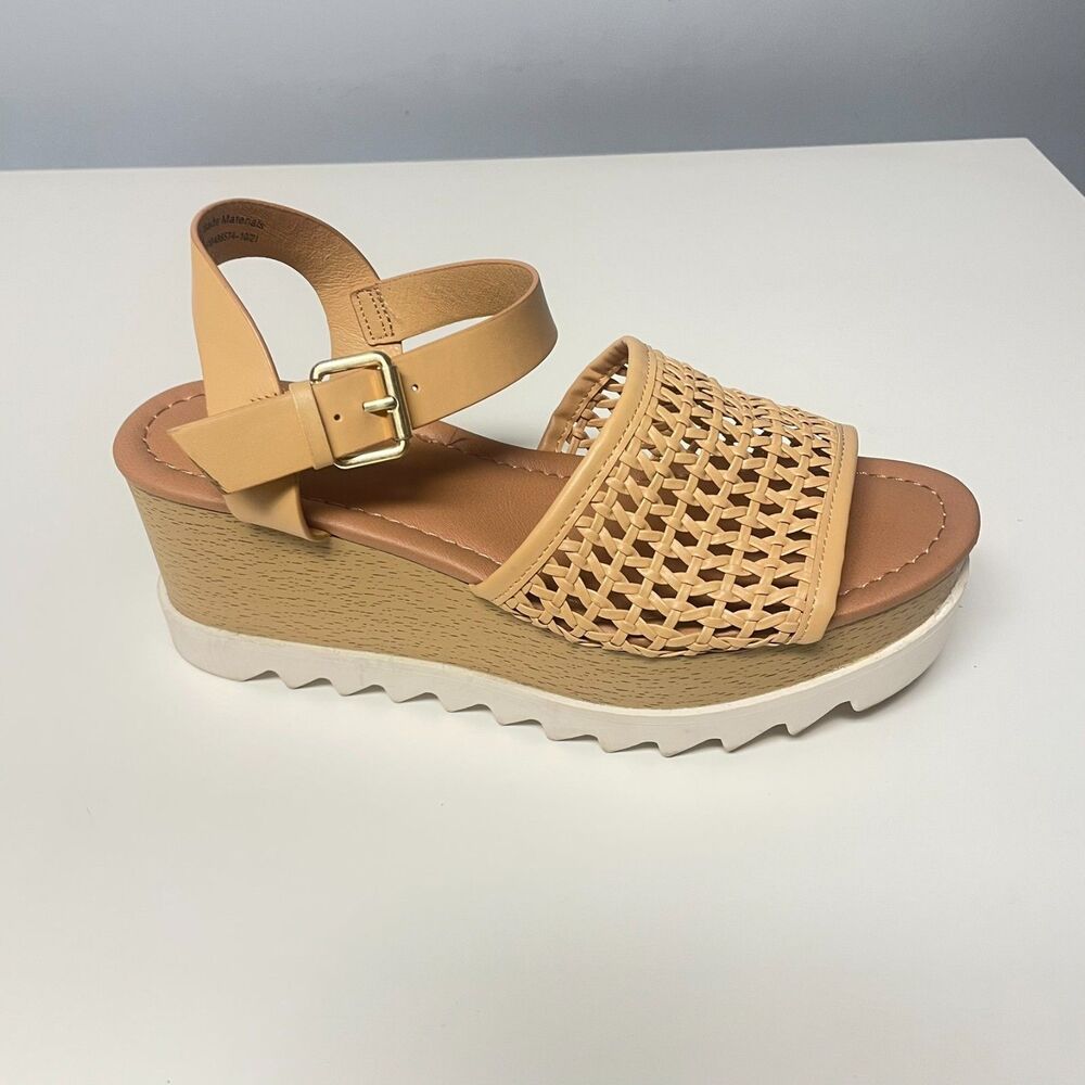 Universal Thread Alba Sandals Tan Wedge Platform Sze 7.5 Boho Memory Foam